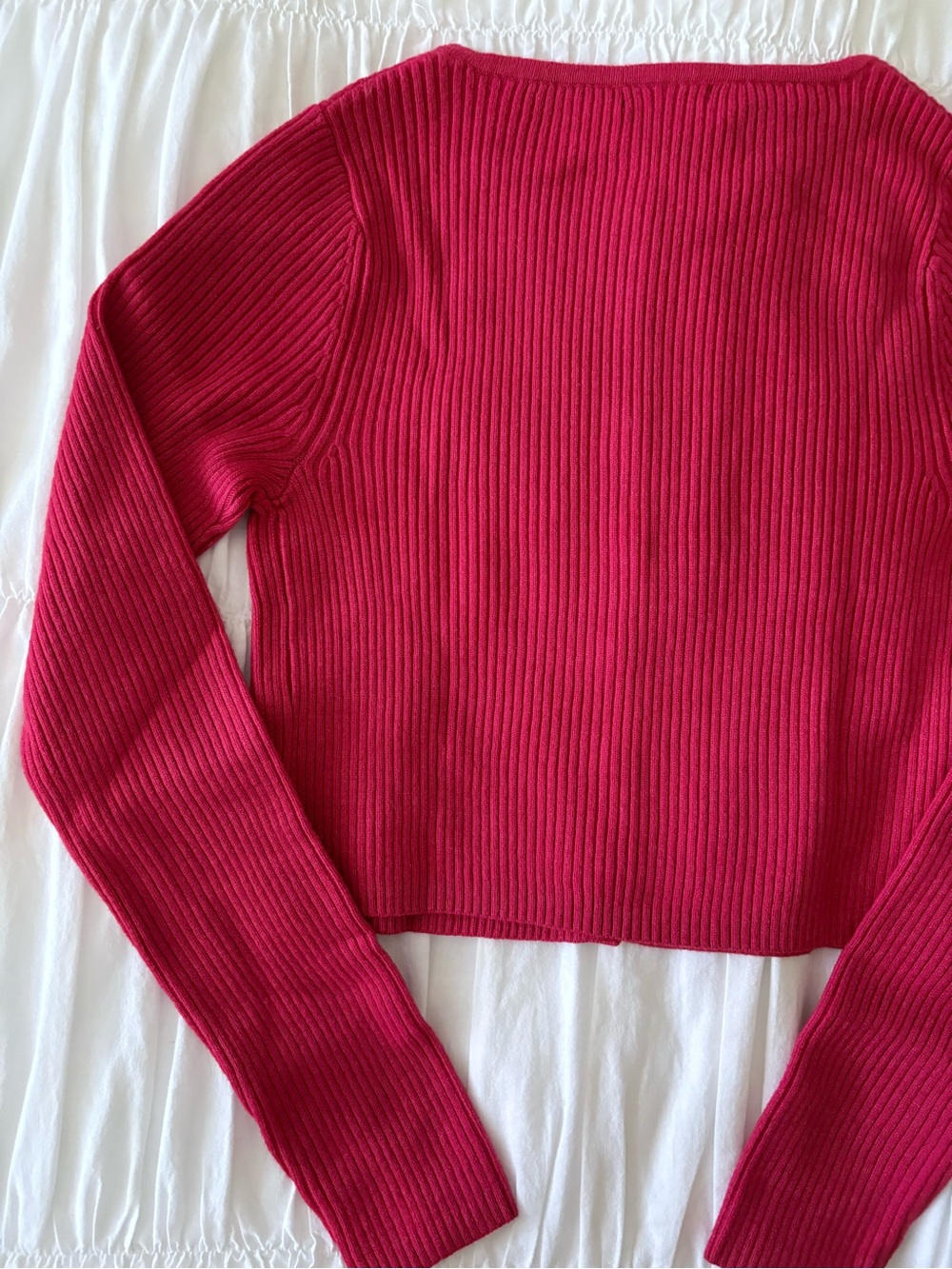 NWOT Red Ribbed Pearl-Button Cardigan - Picture 7 of 7
